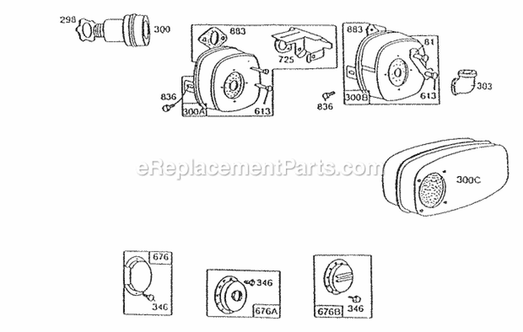 Mufflers And Deflectors Diagram and Parts List for  Briggs and Stratton Engine
